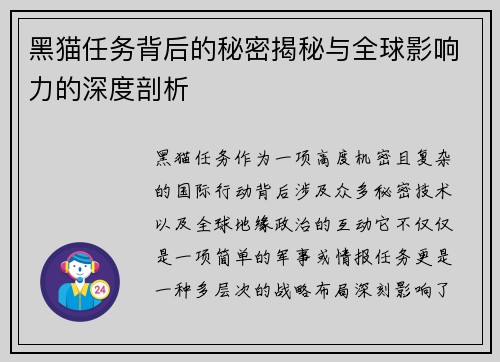 黑猫任务背后的秘密揭秘与全球影响力的深度剖析